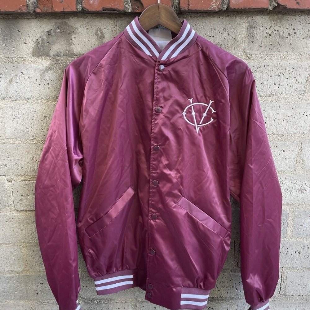 Cardinal VIDCON 9 Creator Embroidered Burgundy White Satin Bomber Jacket Size M